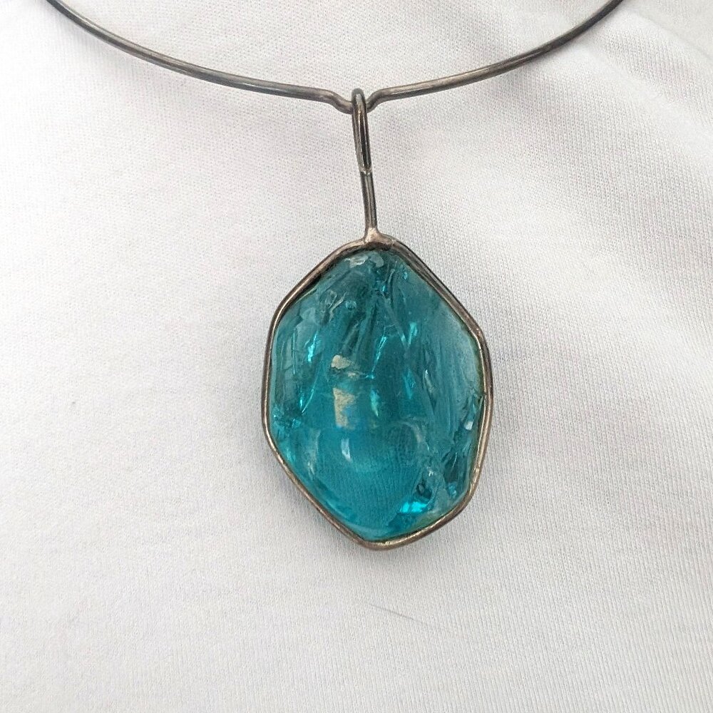 HANS HANSEN SIGNED DANISH MODERN STERLING NECKRING NECKLACE WITH THREE PENDANTS